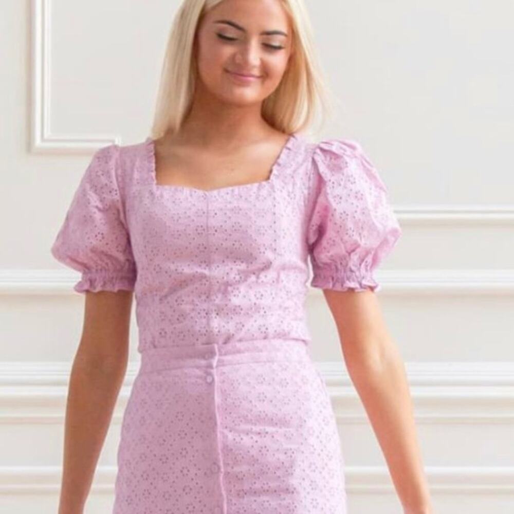 NWT Rachel Parcell Light Pink Eyelet Puff Sleeve Top